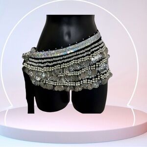 Silver and Black Coin Bellydance Skirt with a Shimmery Belt
